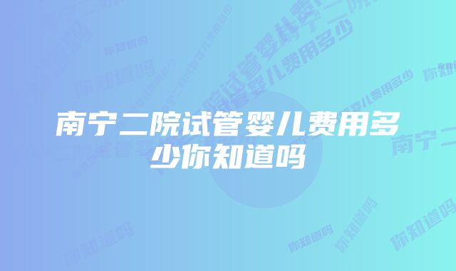 南宁二院试管婴儿费用多少你知道吗