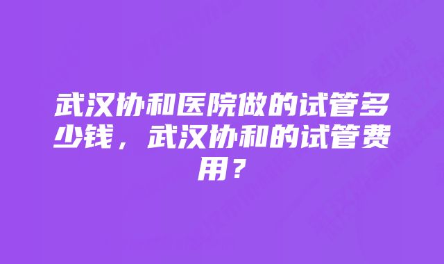 武汉协和医院做的试管多少钱，武汉协和的试管费用？