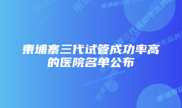 柬埔寨三代试管成功率高的医院名单公布