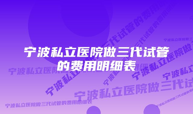 宁波私立医院做三代试管的费用明细表