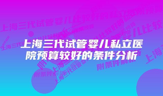 上海三代试管婴儿私立医院预算较好的条件分析