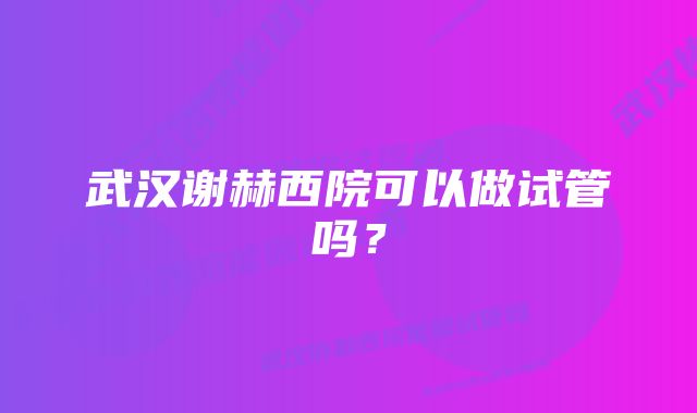 武汉谢赫西院可以做试管吗？