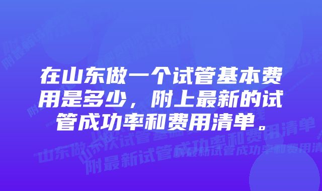 在山东做一个试管基本费用是多少，附上最新的试管成功率和费用清单。