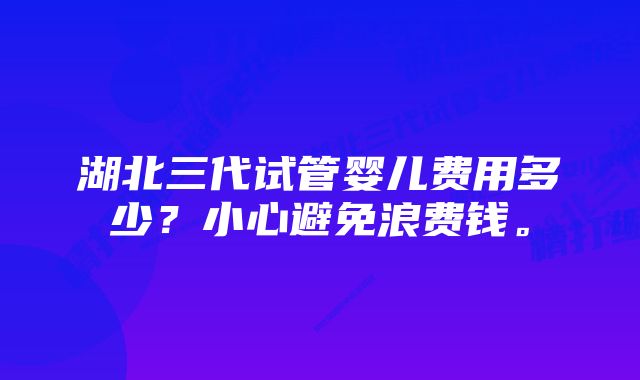 湖北三代试管婴儿费用多少？小心避免浪费钱。