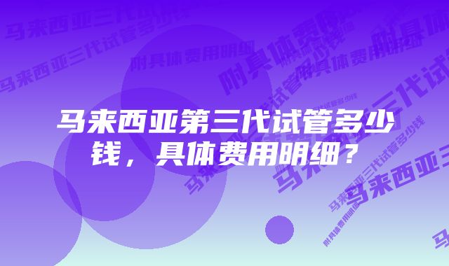 马来西亚第三代试管多少钱，具体费用明细？