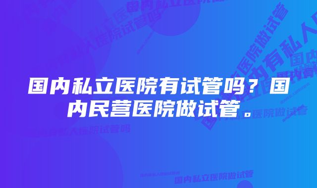 国内私立医院有试管吗？国内民营医院做试管。