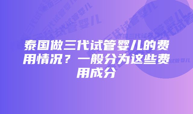 泰国做三代试管婴儿的费用情况？一般分为这些费用成分