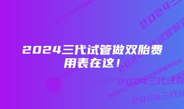 2024三代试管做双胎费用表在这！