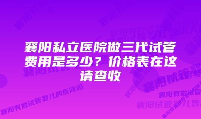 襄阳私立医院做三代试管费用是多少？价格表在这请查收