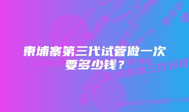 柬埔寨第三代试管做一次要多少钱？