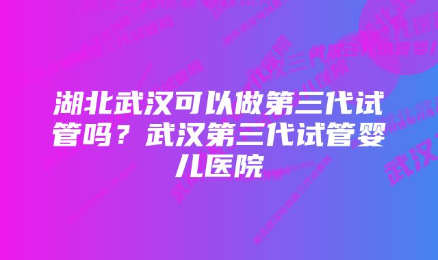 湖北武汉可以做第三代试管吗？武汉第三代试管婴儿医院