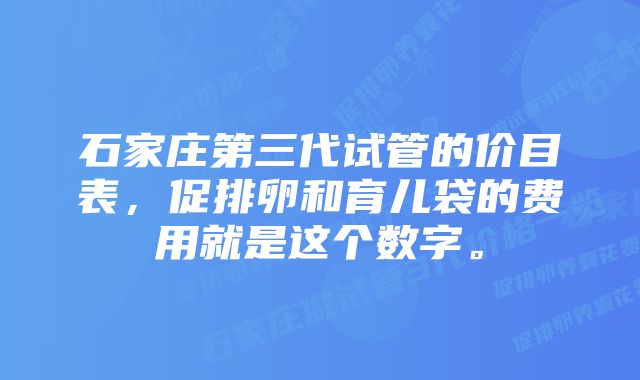 石家庄第三代试管的价目表，促排卵和育儿袋的费用就是这个数字。