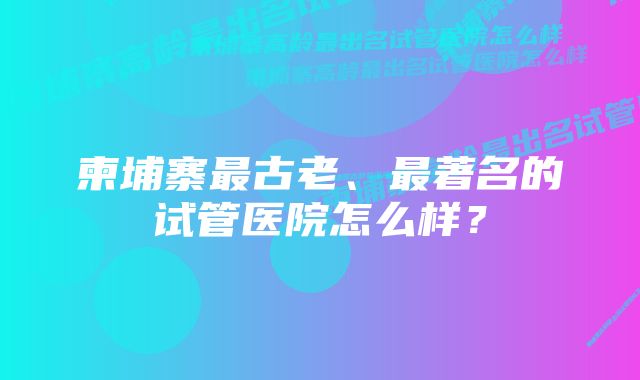 柬埔寨最古老、最著名的试管医院怎么样？