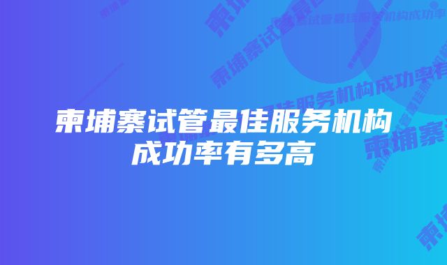 柬埔寨试管最佳服务机构成功率有多高