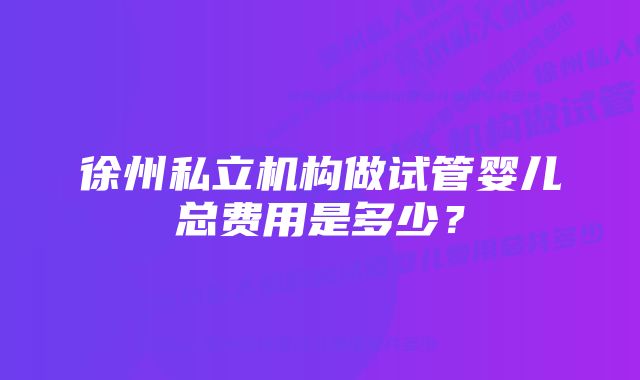 徐州私立机构做试管婴儿总费用是多少？