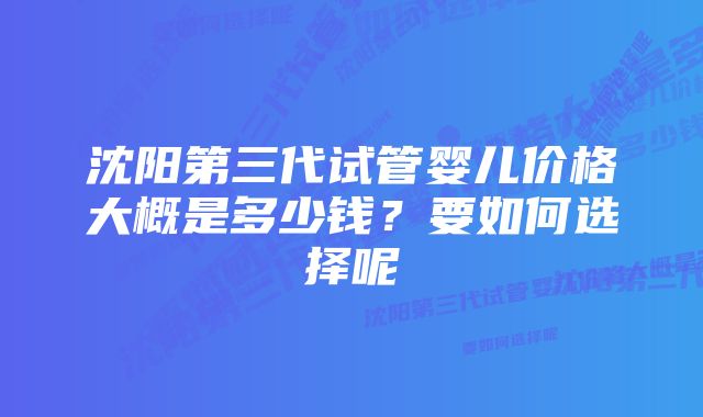 沈阳第三代试管婴儿价格大概是多少钱？要如何选择呢