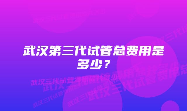 武汉第三代试管总费用是多少？