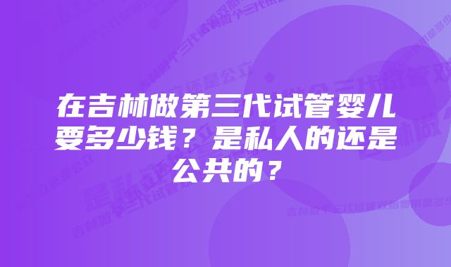 在吉林做第三代试管婴儿要多少钱？是私人的还是公共的？