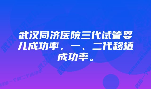 武汉同济医院三代试管婴儿成功率，一、二代移植成功率。