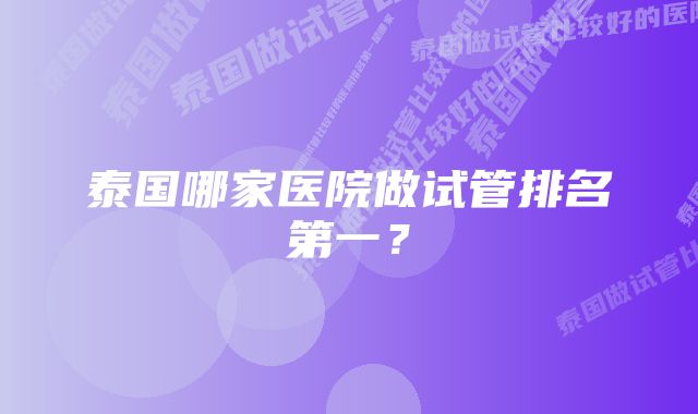 泰国哪家医院做试管排名第一？