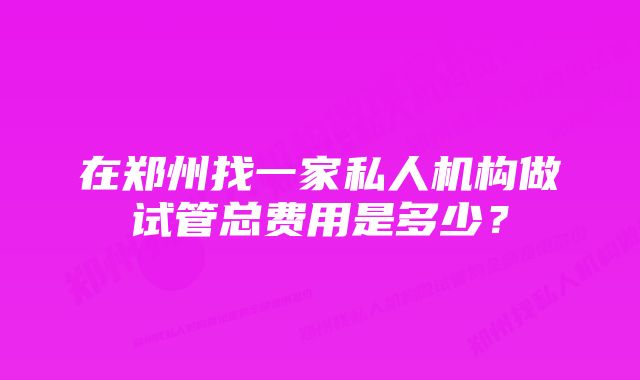 在郑州找一家私人机构做试管总费用是多少？