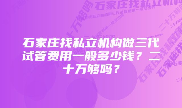 石家庄找私立机构做三代试管费用一般多少钱？二十万够吗？