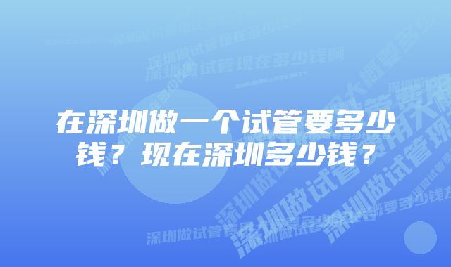 在深圳做一个试管要多少钱？现在深圳多少钱？