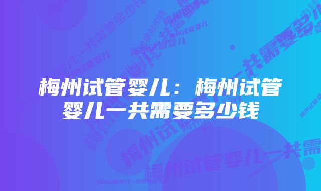 梅州试管婴儿：梅州试管婴儿一共需要多少钱