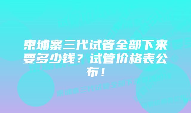 柬埔寨三代试管全部下来要多少钱？试管价格表公布！