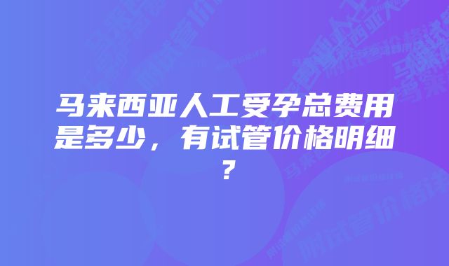 马来西亚人工受孕总费用是多少，有试管价格明细？