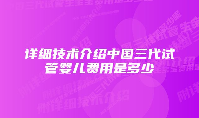 详细技术介绍中国三代试管婴儿费用是多少