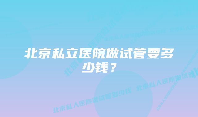 北京私立医院做试管要多少钱？