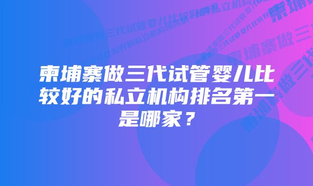 柬埔寨做三代试管婴儿比较好的私立机构排名第一是哪家？