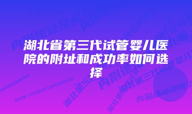 湖北省第三代试管婴儿医院的附址和成功率如何选择