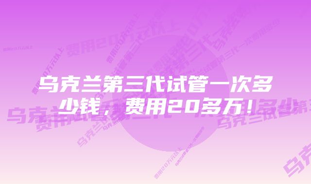 乌克兰第三代试管一次多少钱，费用20多万！