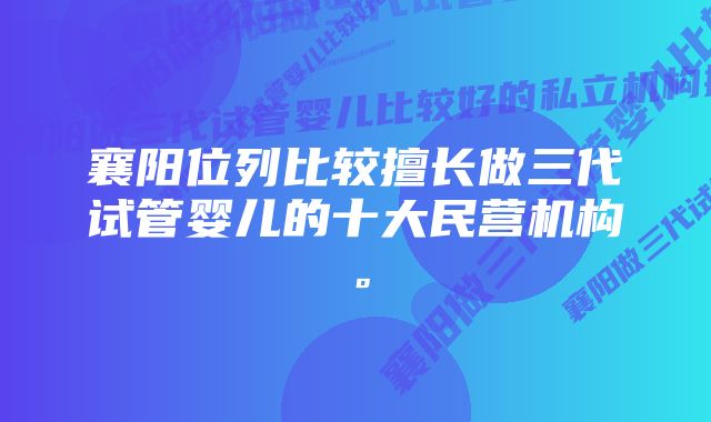 襄阳位列比较擅长做三代试管婴儿的十大民营机构。