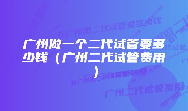 广州做一个二代试管要多少钱（广州二代试管费用）