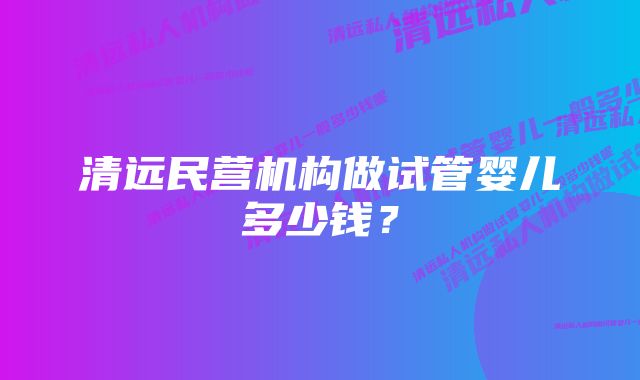 清远民营机构做试管婴儿多少钱？