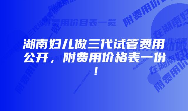 湖南妇儿做三代试管费用公开，附费用价格表一份！