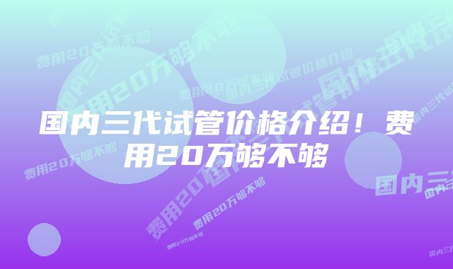 国内三代试管价格介绍！费用20万够不够