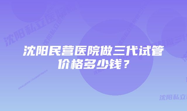 沈阳民营医院做三代试管价格多少钱？