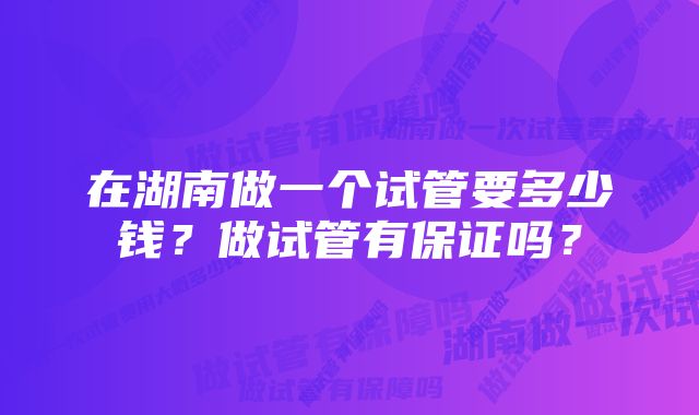 在湖南做一个试管要多少钱？做试管有保证吗？