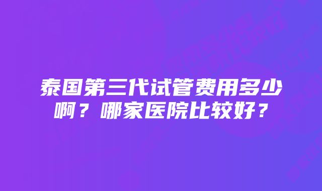 泰国第三代试管费用多少啊？哪家医院比较好？