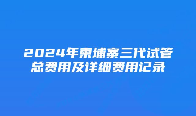 2024年柬埔寨三代试管总费用及详细费用记录