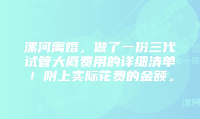 漯河离婚，做了一份三代试管大概费用的详细清单！附上实际花费的金额。