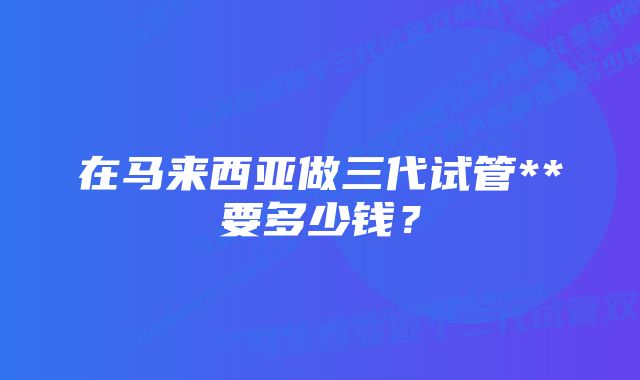 在马来西亚做三代试管**要多少钱？