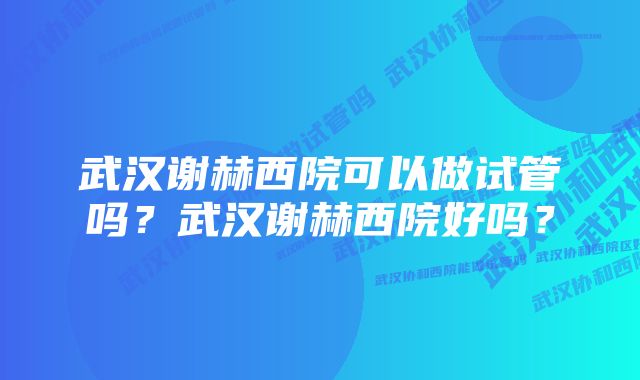 武汉谢赫西院可以做试管吗？武汉谢赫西院好吗？