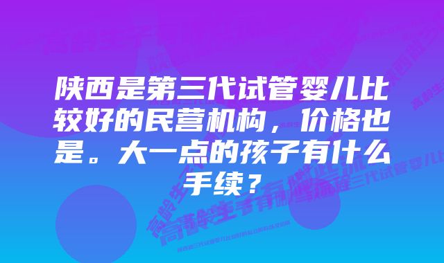 陕西是第三代试管婴儿比较好的民营机构，价格也是。大一点的孩子有什么手续？