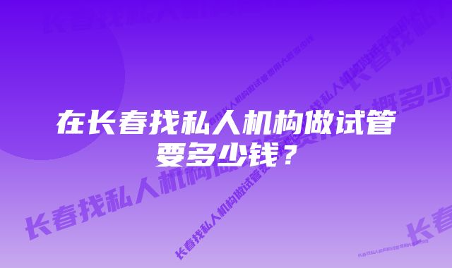 在长春找私人机构做试管要多少钱？