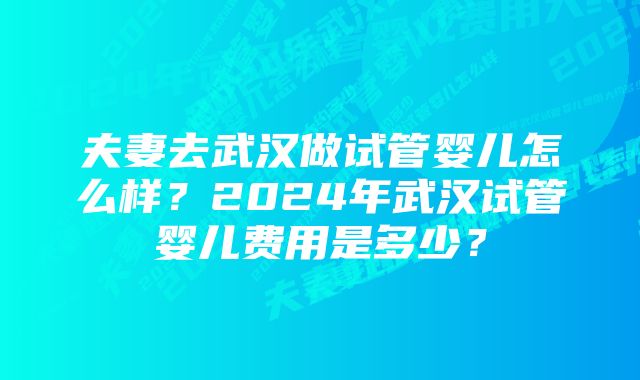 夫妻去武汉做试管婴儿怎么样？2024年武汉试管婴儿费用是多少？